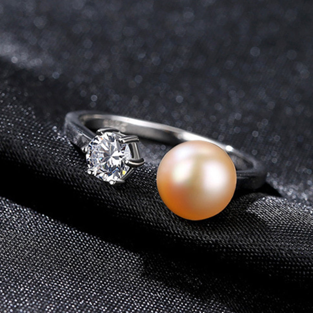 925 Sterling Silver Natural Pearl Ring Fashion Jewelry Gift for Women Girls