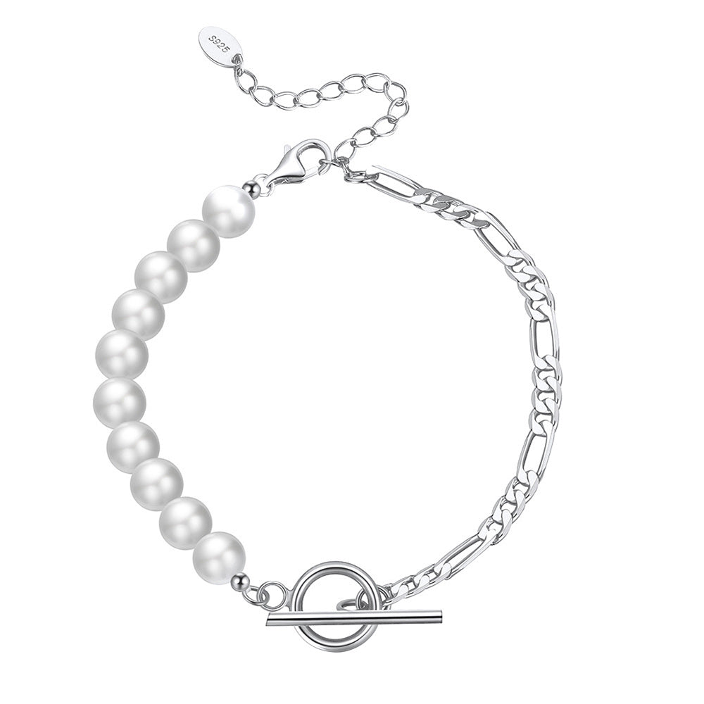 925 Sterling Silver Pearl Bracelet Fashion Jewelry Gift for Women Girls