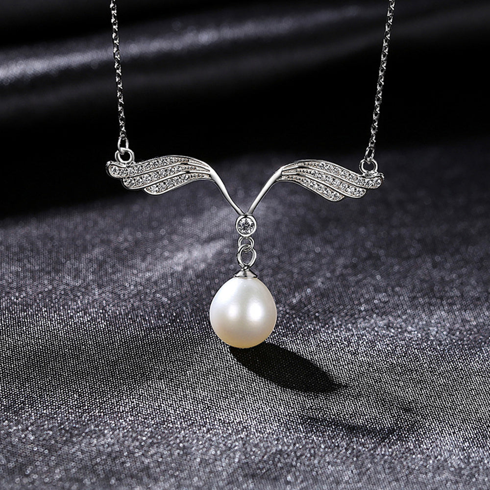 925 Sterling Silver Natural Pearl Drop Necklace Fashion Jewelry Gift for Women Girls