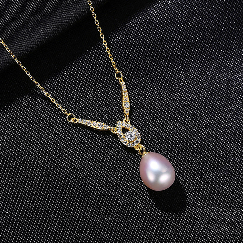 925 Sterling Silver Natural Pearl Drop Necklace Fashion Jewelry Gift for Women Girls