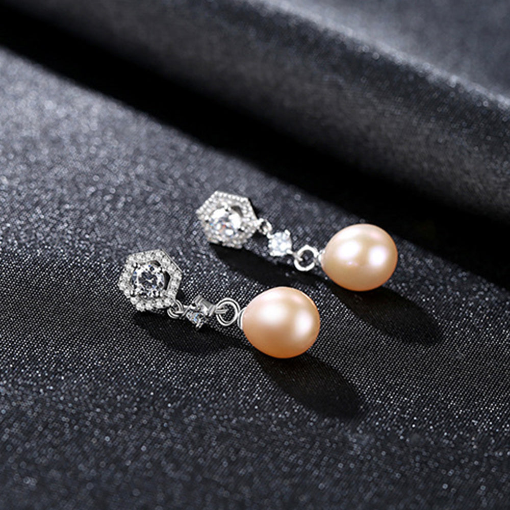 925 Sterling Silver Natural Pearl Drop Earrings Fashion Jewelry Gift for Women Girls