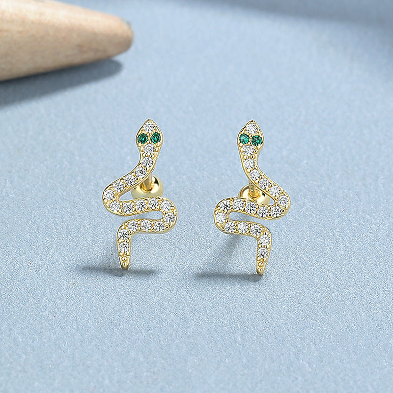 925 Sterling Silver Snake Screw Back Stud Earrings