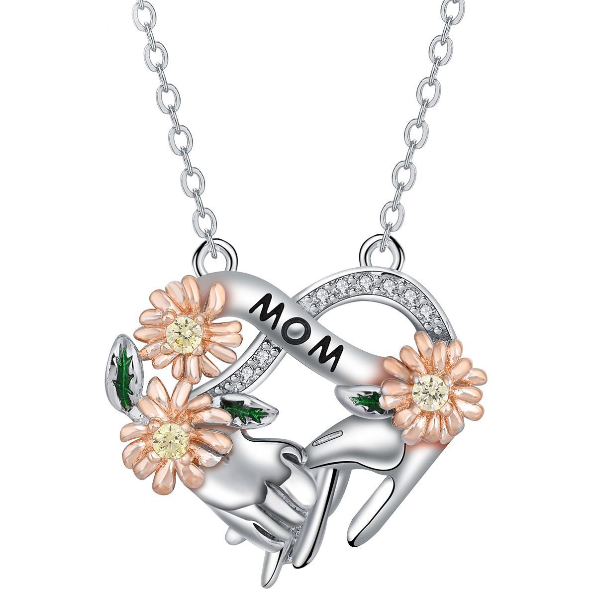 Copper With Silver/Rosegold Plated Mom Flower Pendant Necklace for Women