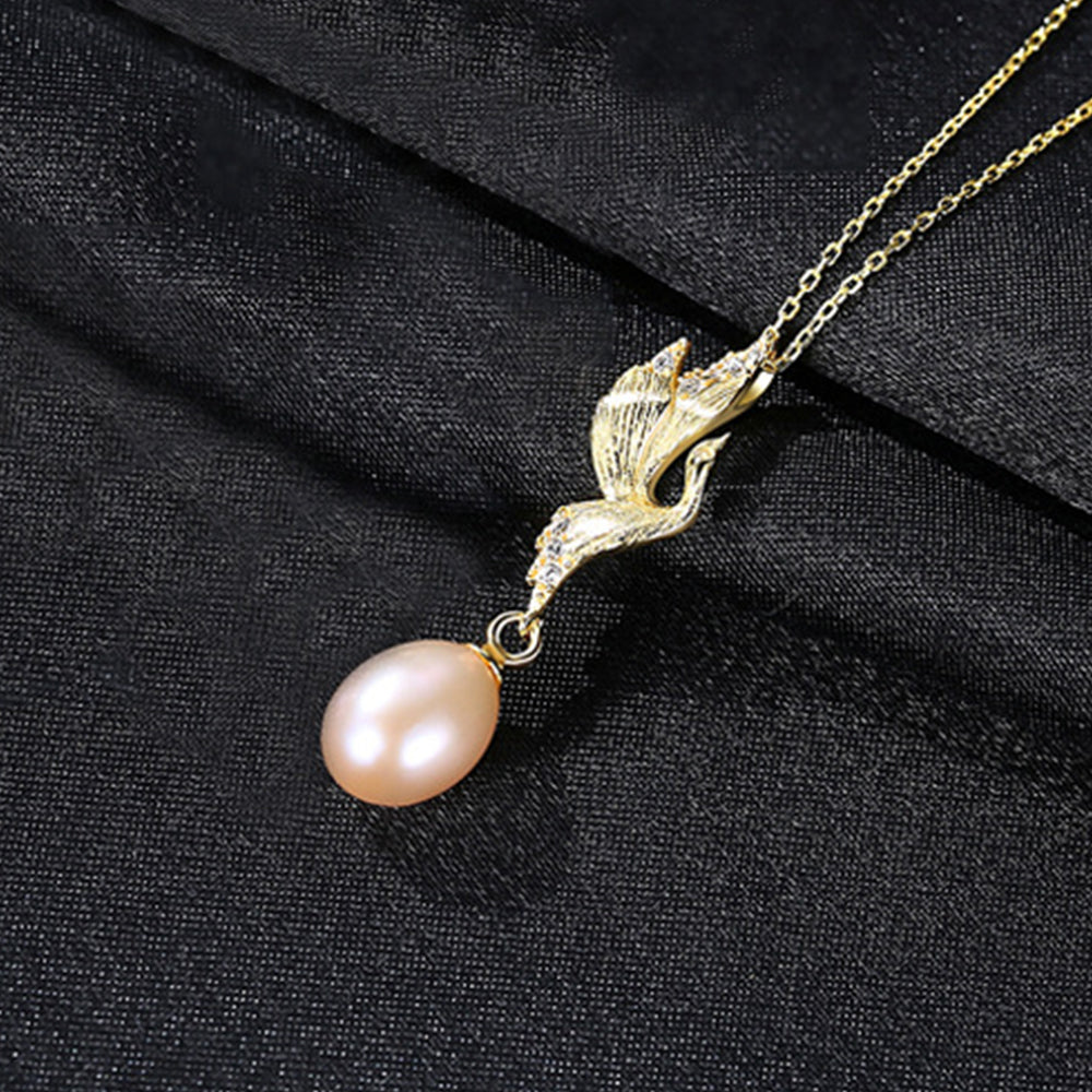 925 Sterling Silver Natural Pearl Drop Necklace Fashion Jewelry Gift for Women Girls
