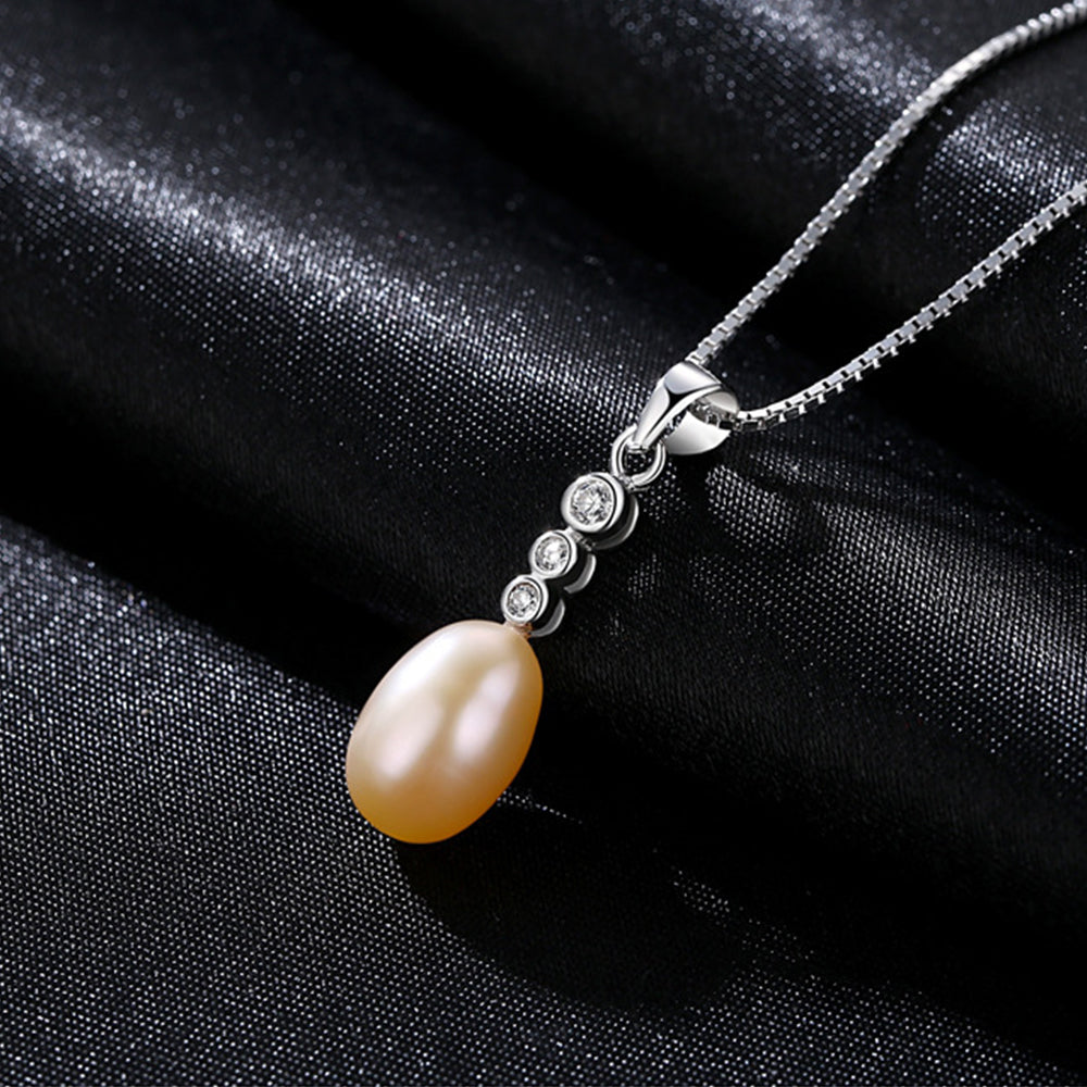925 Sterling Silver Natural Pearl Drop Necklace Fashion Jewelry Gift for Women Girls