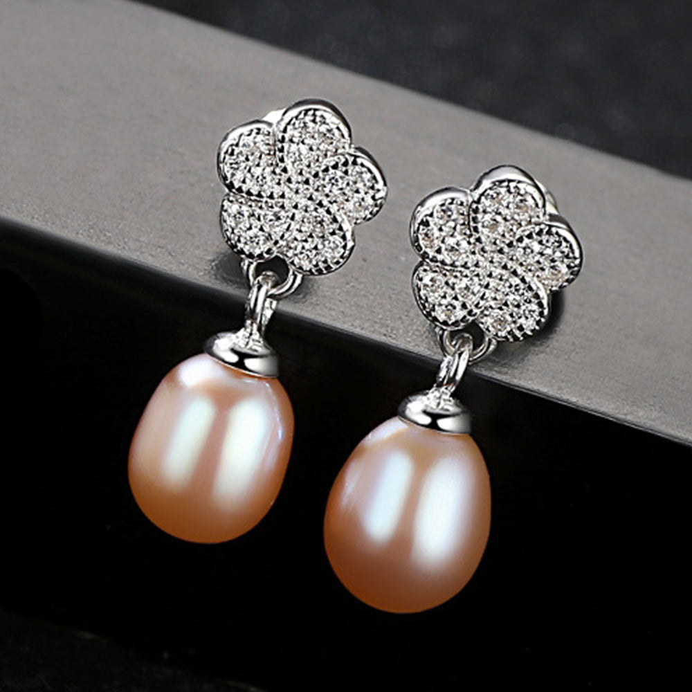 925 Sterling Silver Natural Pearl Drop Earrings Fashion Jewelry Gift for Women Girls