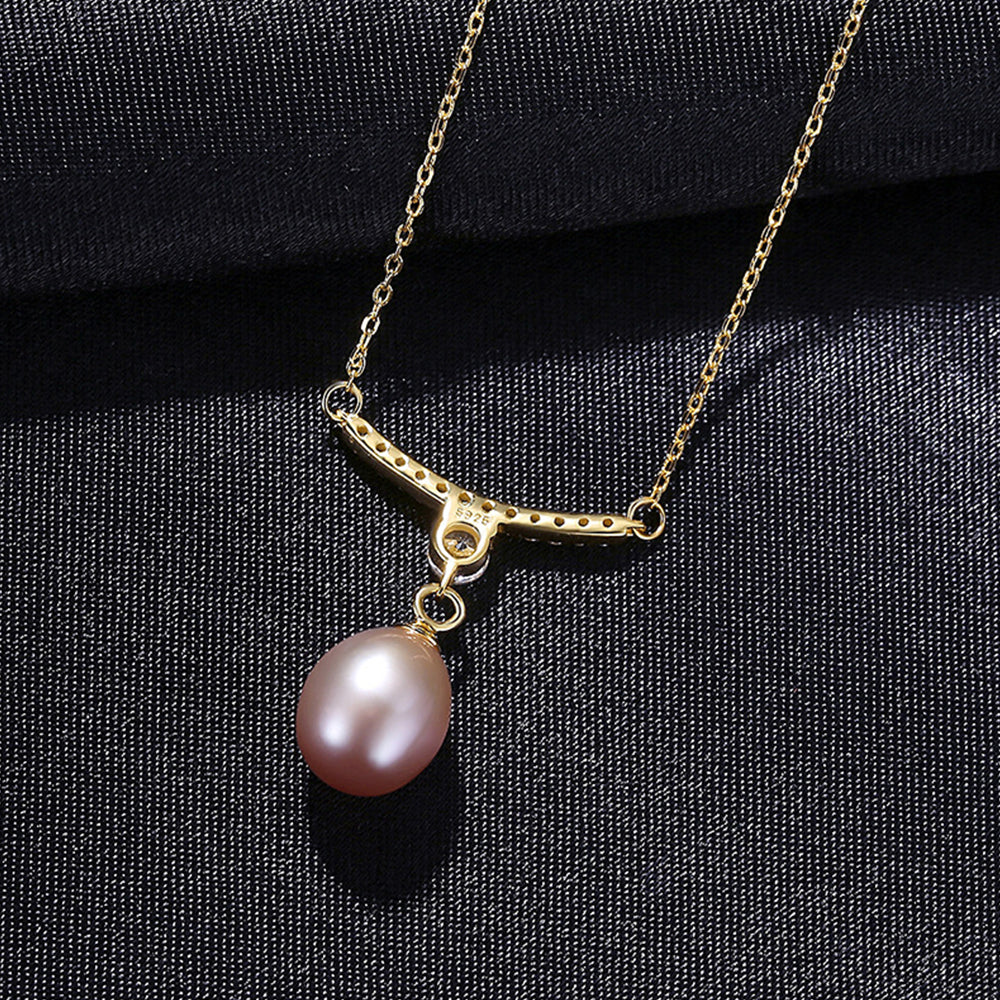 925 Sterling Silver Natural Pearl Drop Necklace Fashion Jewelry Gift for Women Girls