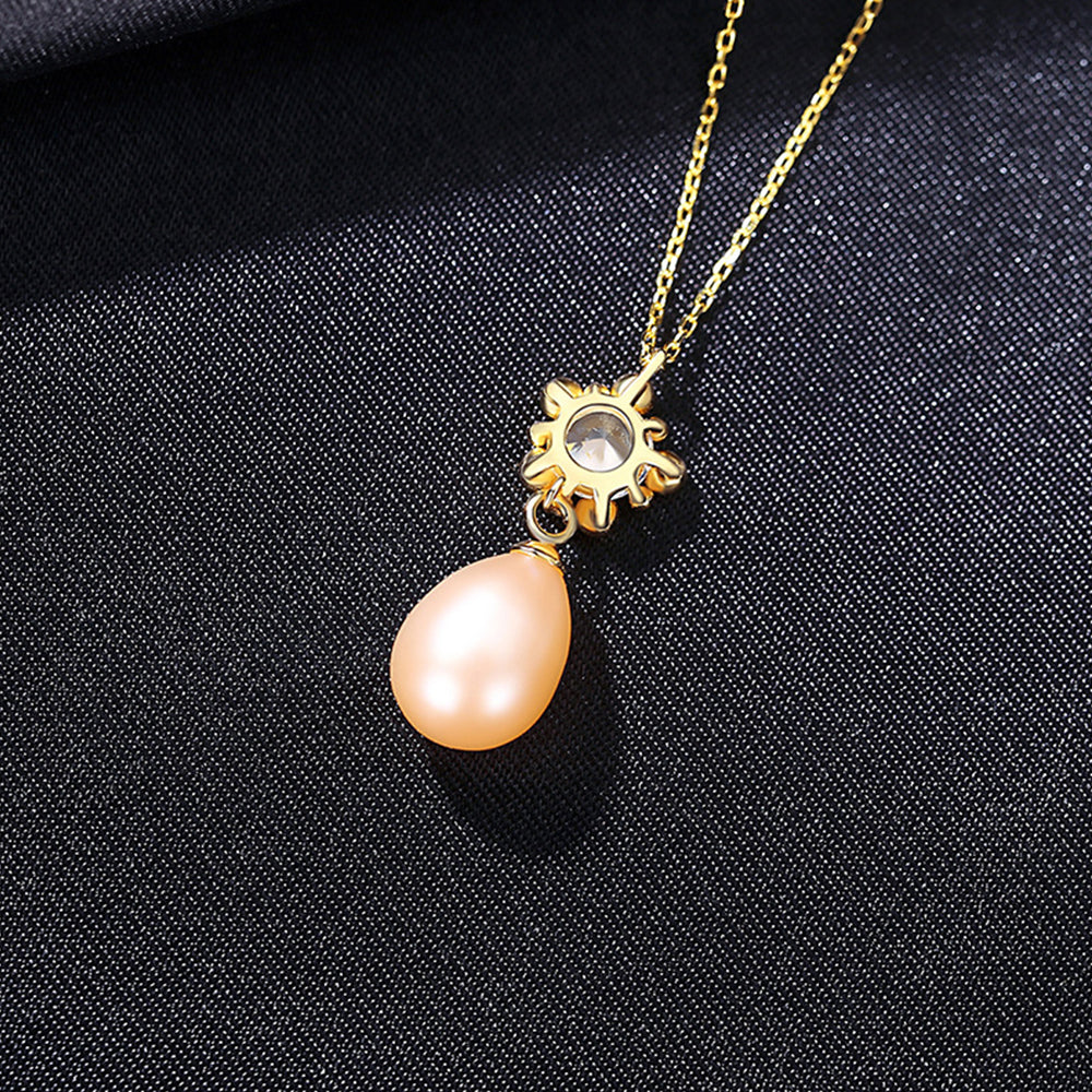 925 Sterling Silver Natural Pearl Drop Necklace Fashion Jewelry Gift for Women Girls