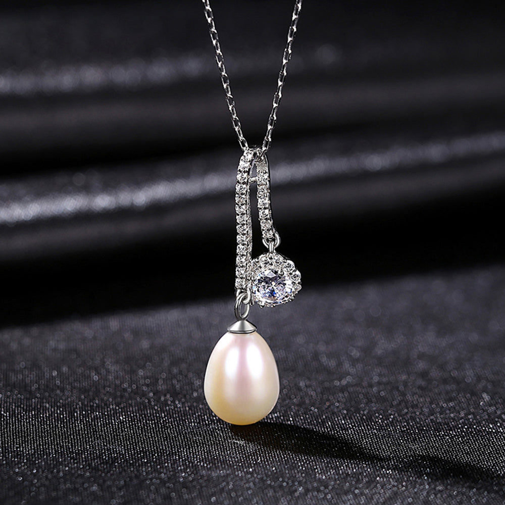 925 Sterling Silver Natural Pearl Drop Necklace Fashion Jewelry Gift for Women Girls