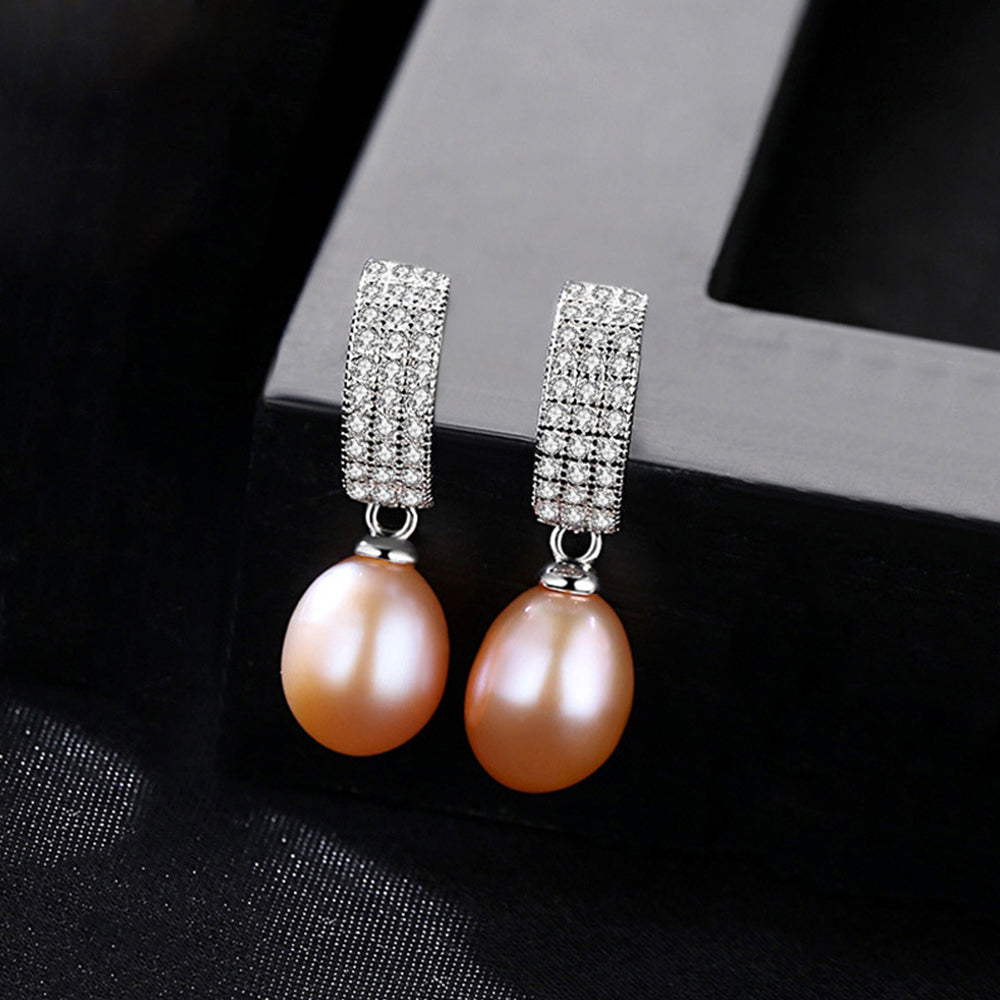 925 Sterling Silver Natural Pearl Drop Earrings Fashion Jewelry Gift for Women Girls