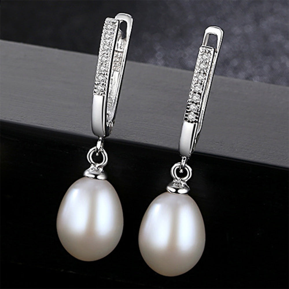 925 Sterling Silver Natural Pearl Drop Huggie Earrings Fashion Jewelry Gift for Women Girls