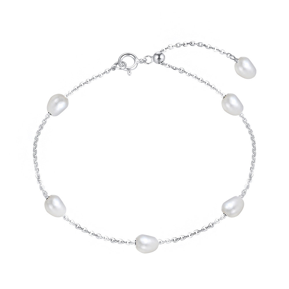 925 Sterling Silver Pearl Bracelet Fashion Jewelry Gift for Women Girls