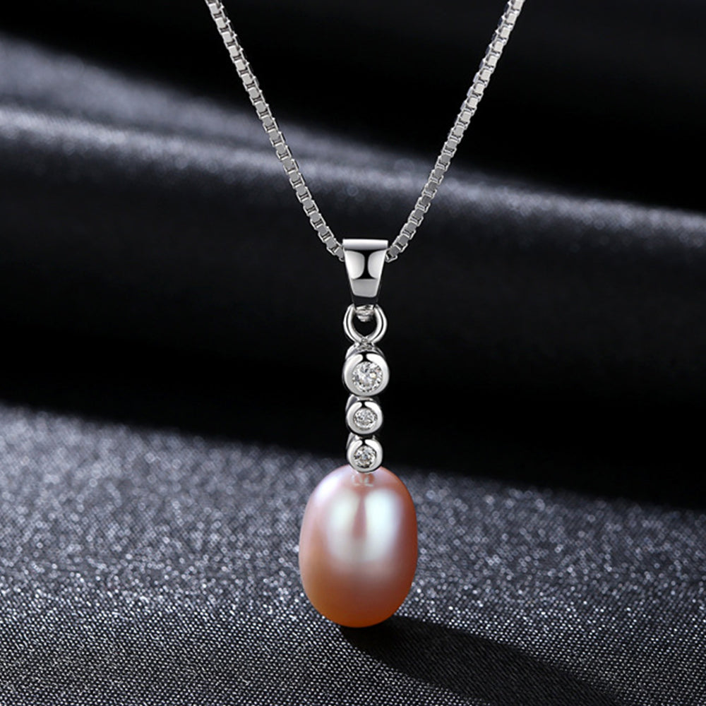925 Sterling Silver Natural Pearl Drop Necklace Fashion Jewelry Gift for Women Girls