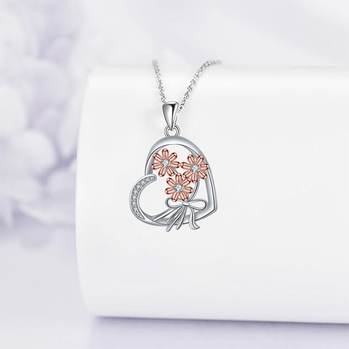 Copper With Silver/Rosegold Plated Heart Pendant Necklace