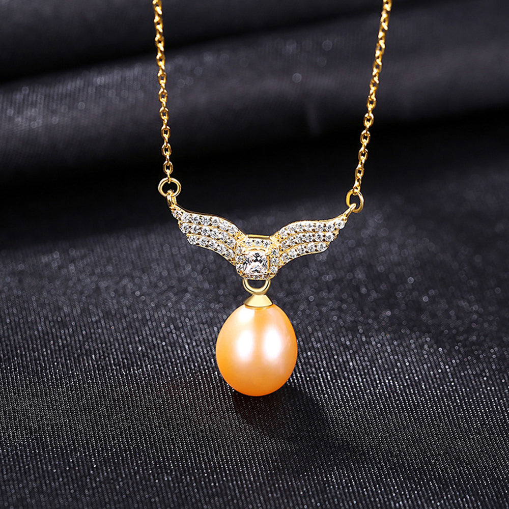925 Sterling Silver Natural Pearl Drop Necklace Fashion Jewelry Gift for Women Girls