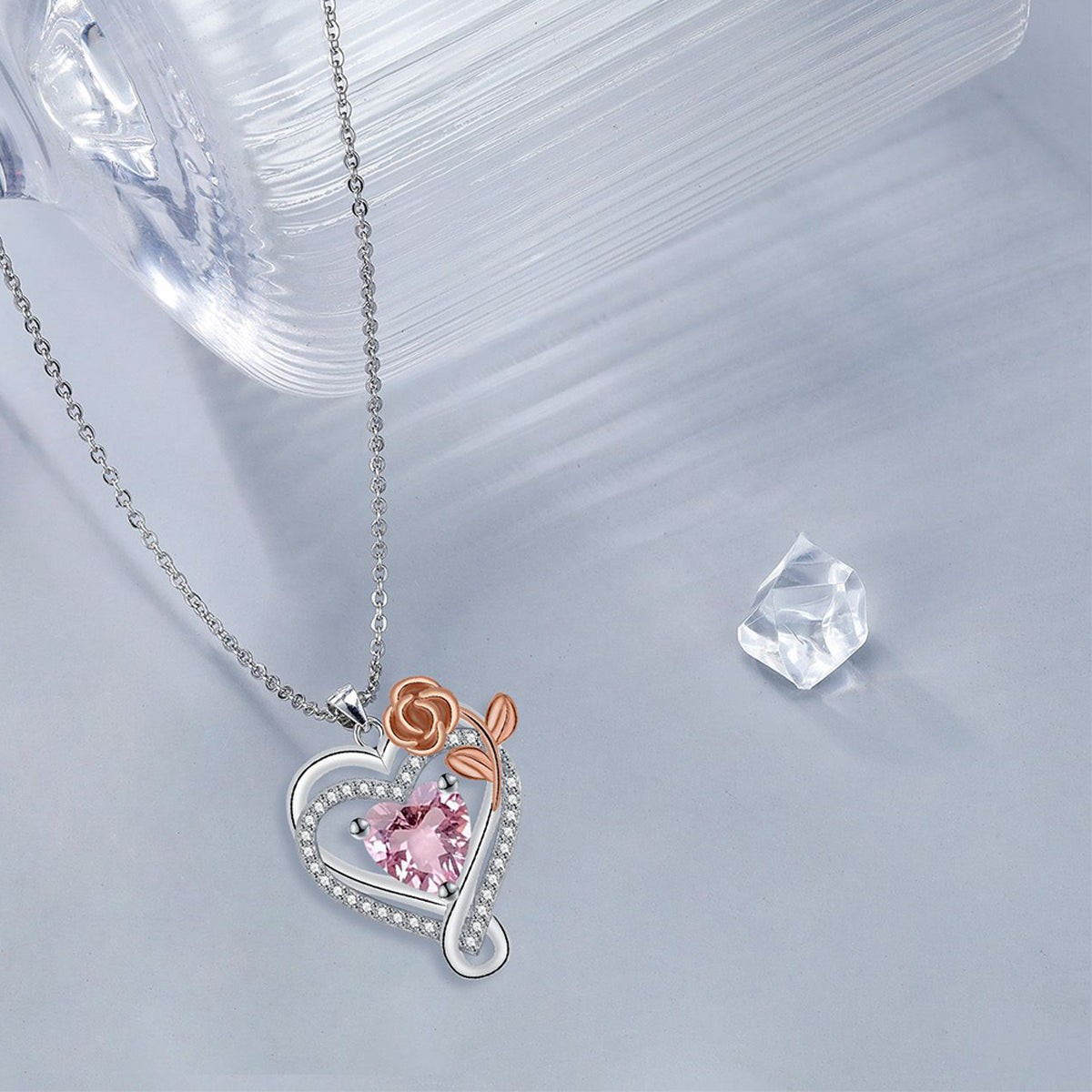 Copper With Silver/Rosegold Plated Heart Pendant Necklace