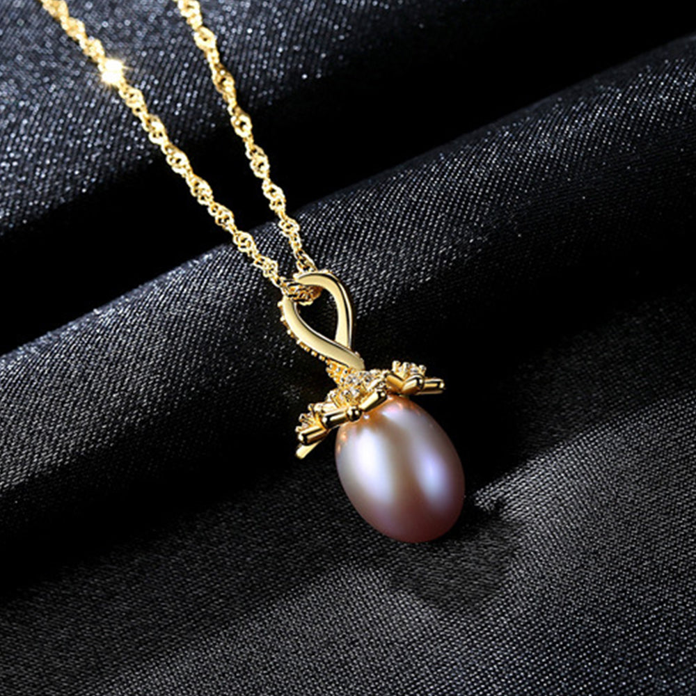 925 Sterling Silver Natural Pearl Drop Necklace Fashion Jewelry Gift for Women Girls
