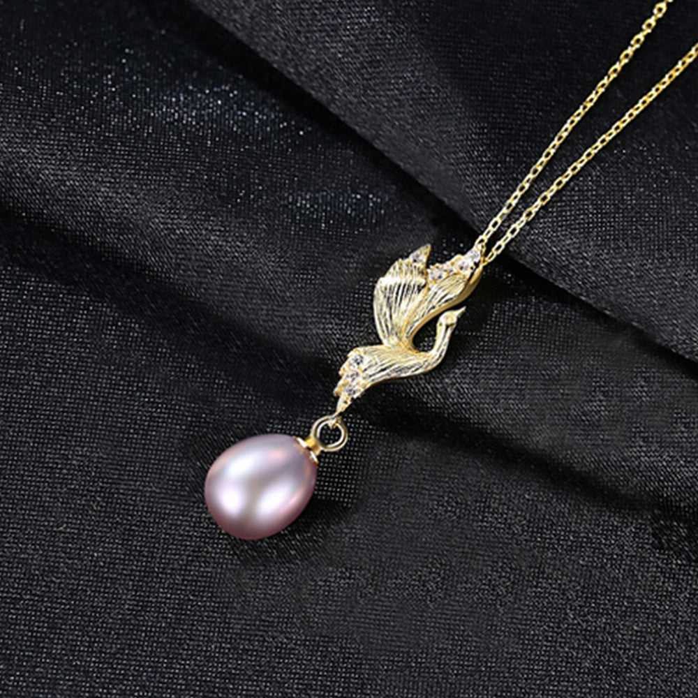 925 Sterling Silver Natural Pearl Drop Necklace Fashion Jewelry Gift for Women Girls