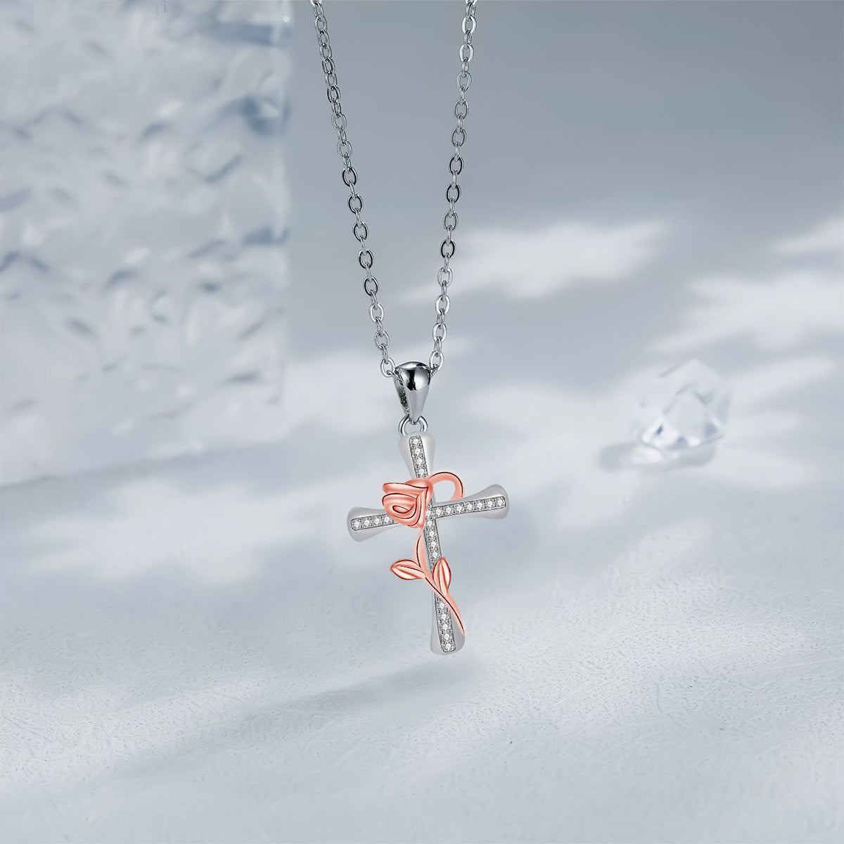 Copper With Silver/Rosegold Plated Cross Pendant Necklace