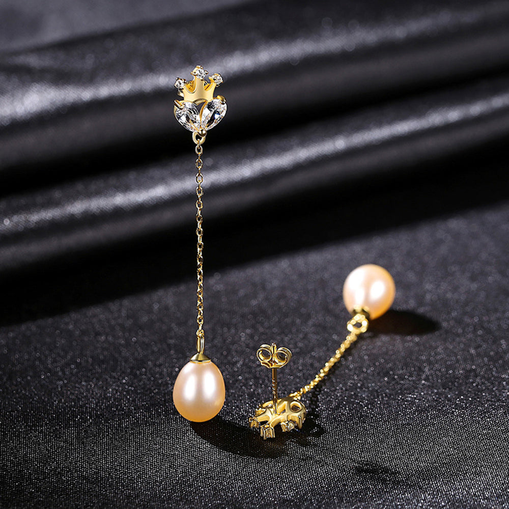 925 Sterling Silver Natural Pearl Long Drop Earrings Fashion Jewelry Gift for Women Girls