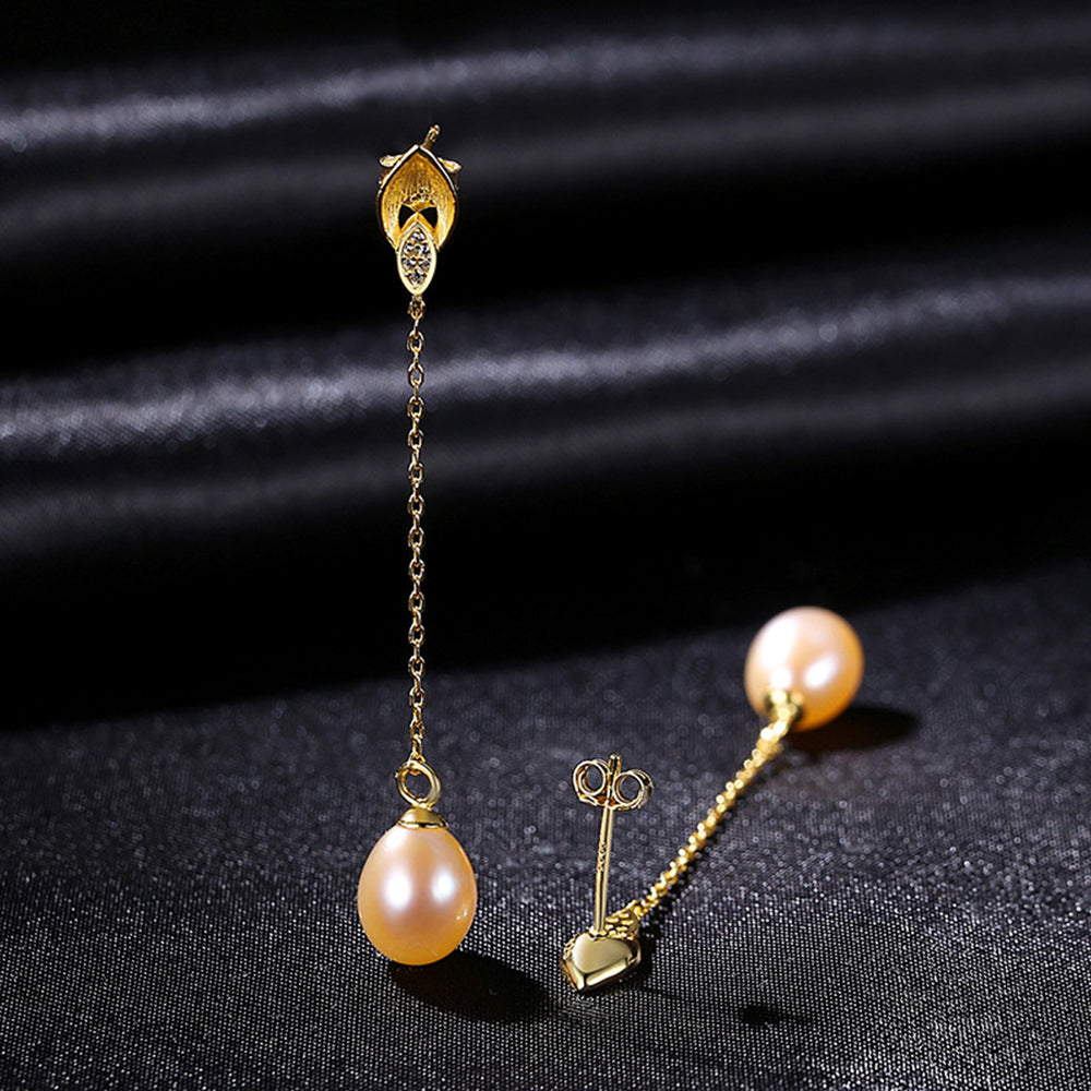 925 Sterling Silver Natural Pearl Drop Earrings Fashion Jewelry Gift for Women Girls
