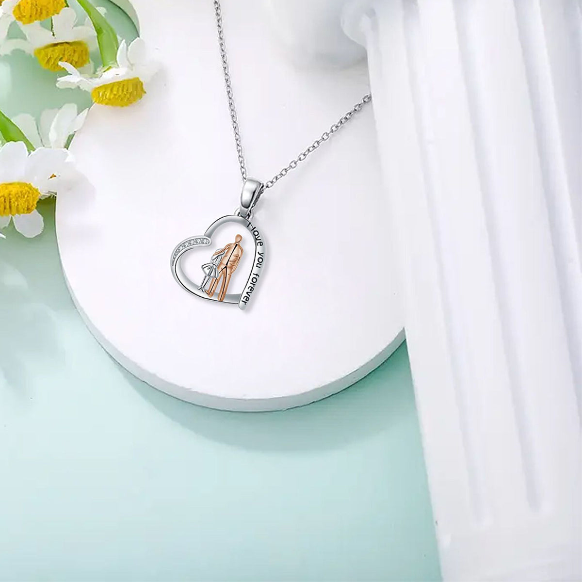 Copper With Silver/Rosegold Plated Heart Pendant Necklace