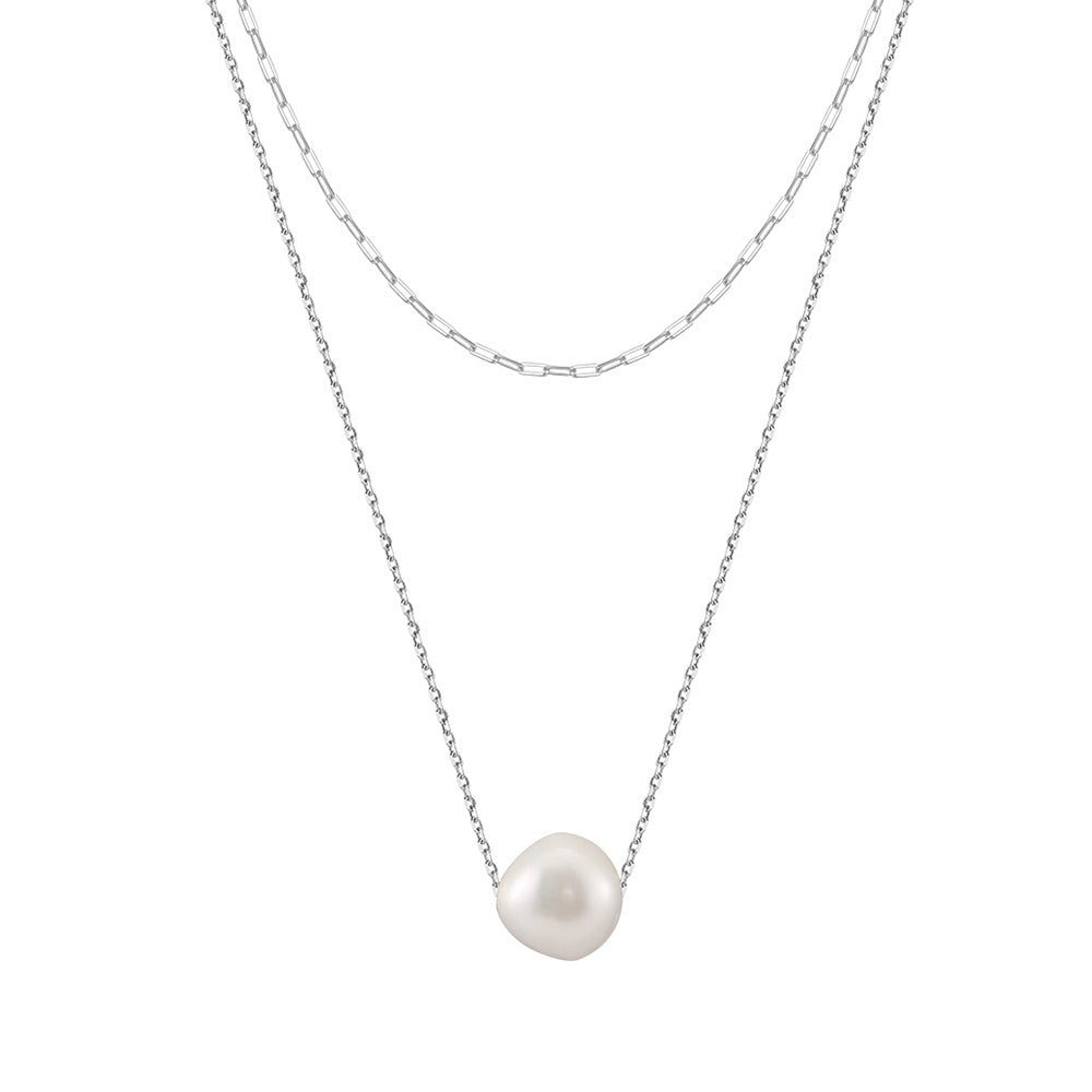 925 Sterling Silver Natural Pearl Necklace Fashion Jewelry Gift for Women Girls