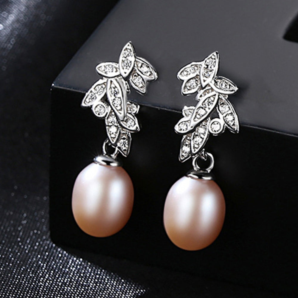 925 Sterling Silver Natural Pearl Stud Earrings Fashion Jewelry Gift for Women Girls
