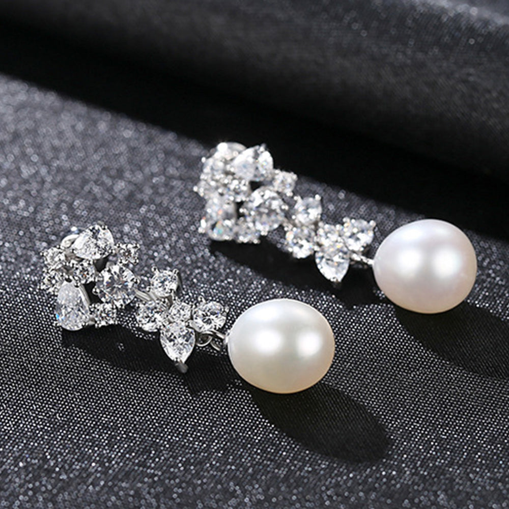 925 Sterling Silver Natural Pearl Drop Earrings Fashion Jewelry Gift for Women Girls