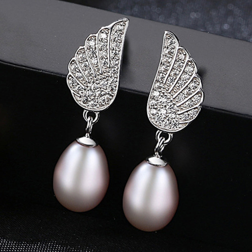 925 Sterling Silver Natural Pearl Long Drop Earrings Fashion Jewelry Gift for Women Girls