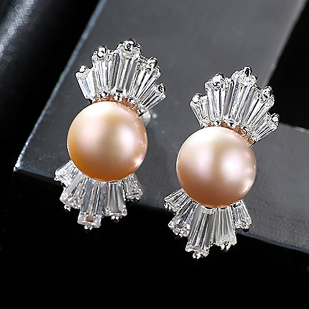 925 Sterling Silver Natural Pearl Stud Earrings Fashion Jewelry Gift for Women Girl