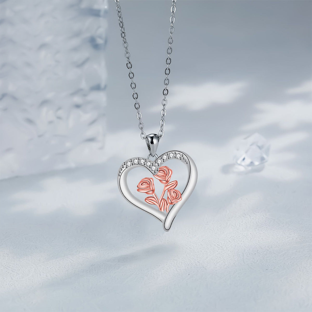 Copper With Silver/Rosegold Plated Heart Pendant Necklace