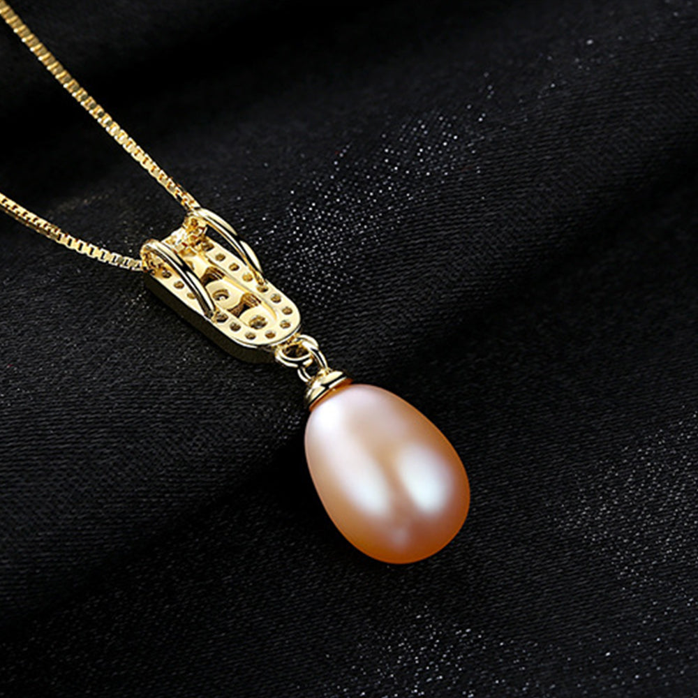 925 Sterling Silver Natural Pearl Drop Necklace Fashion Jewelry Gift for Women Girls