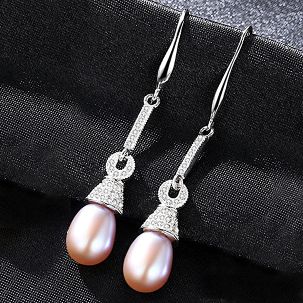 925 Sterling Silver Natural Pearl Drop Hook Earrings Fashion Jewelry Gift for Women Girls