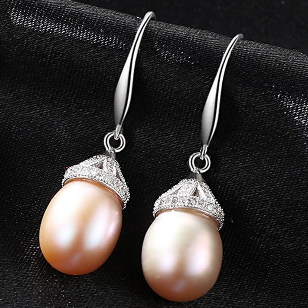925 Sterling Silver Natural Pearl Drop Hook Earrings Fashion Jewelry Gift for Women Girls
