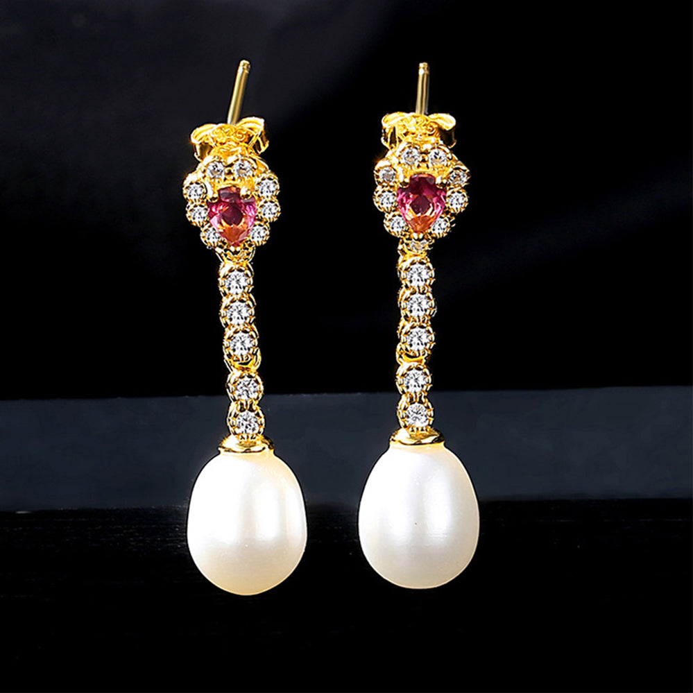 925 Sterling Silver Natural Pearl Drop Earrings Fashion Jewelry Gift for Women Girls