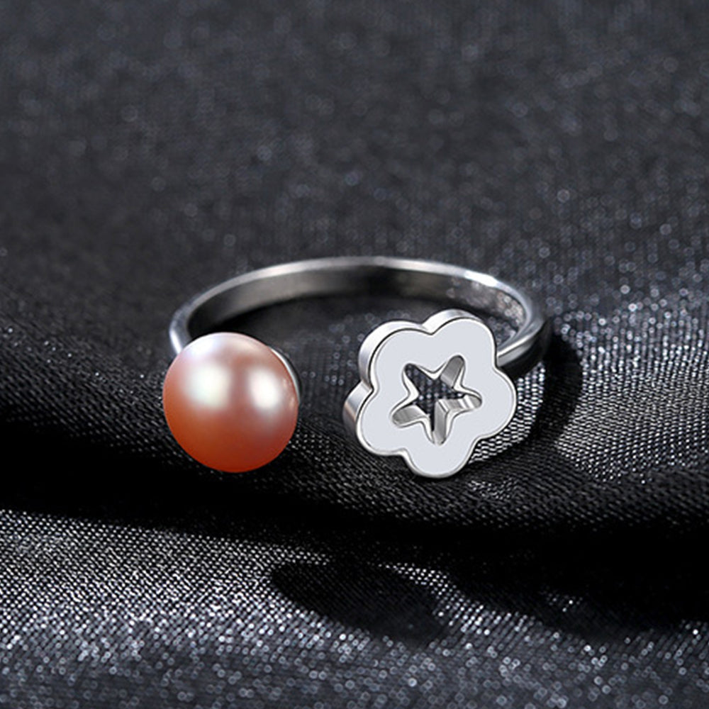 925 Sterling Silver Natural Pearl Ring Fashion Jewelry Gift for Women Girls