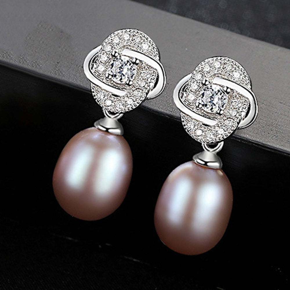 925 Sterling Silver Natural Pearl Drop Earrings Fashion Jewelry Gift for Women Girls