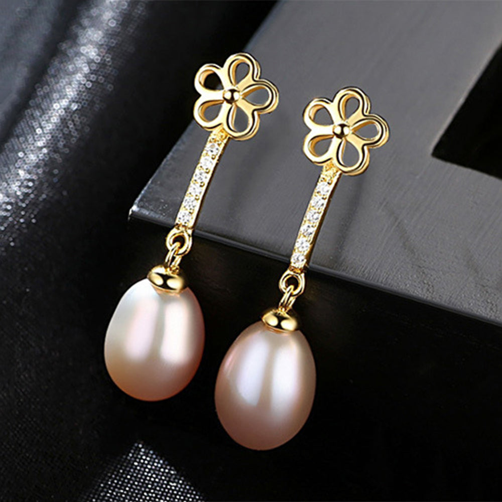 Pendientes colgantes de perla natural de plata de ley 925, joyería de moda, regalo para mujeres y niñas.