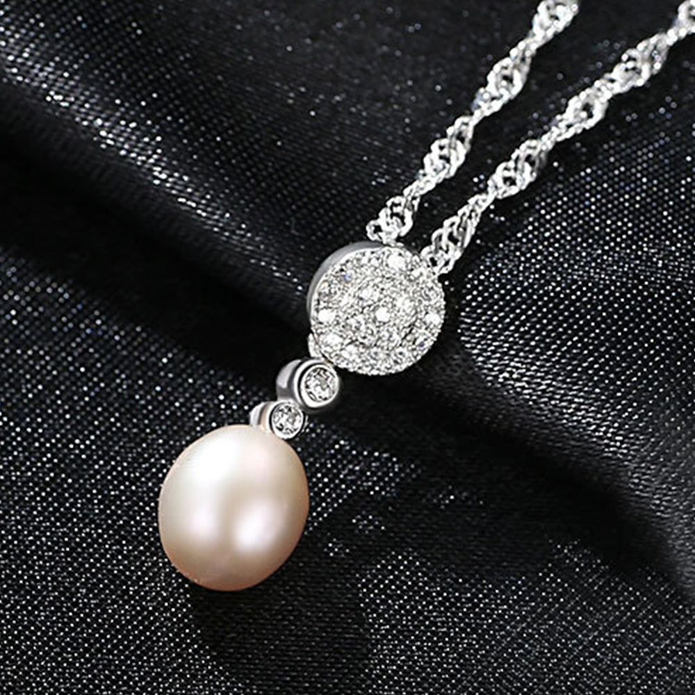 925 Sterling Silver Natural Pearl Drop Necklace Fashion Jewelry Gift for Women Girls