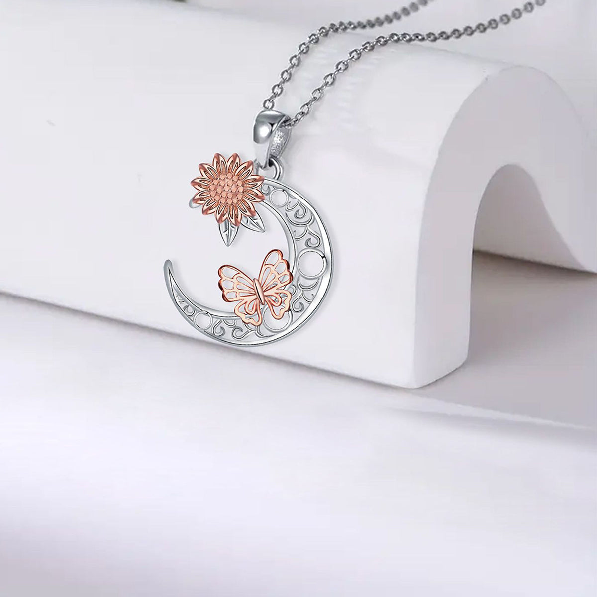 Copper With Silver/Rosegold Plated Moon Pendant Necklace