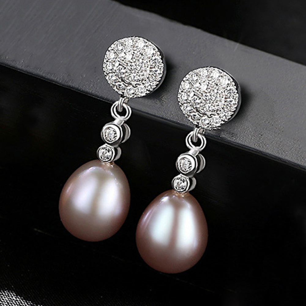925 Sterling Silver Natural Pearl Drop Earrings Fashion Jewelry Gift for Women Girls