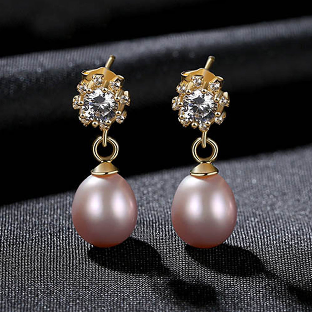 925 Sterling Silver Natural Pearl Drop Earrings Fashion Jewelry Gift for Women Girls