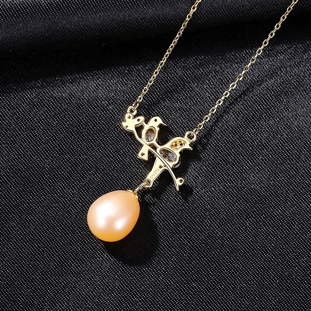925 Sterling Silver Natural Pearl Drop Necklace Fashion Jewelry Gift for Women Girls