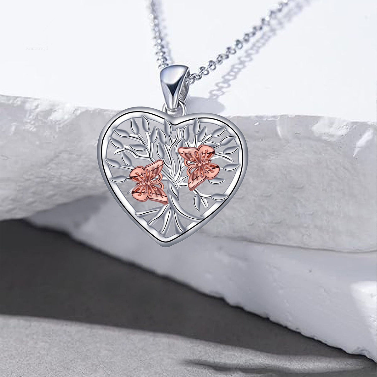 Copper With Silver/Rosegold Plated Heart Tree Pendant Necklace