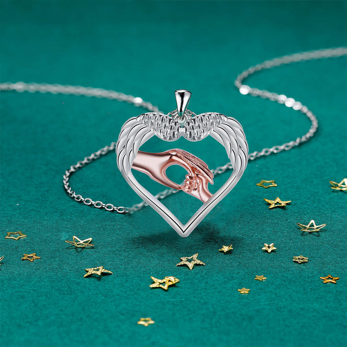 Collar con colgante de corazón de cobre bañado en plata y oro rosa
