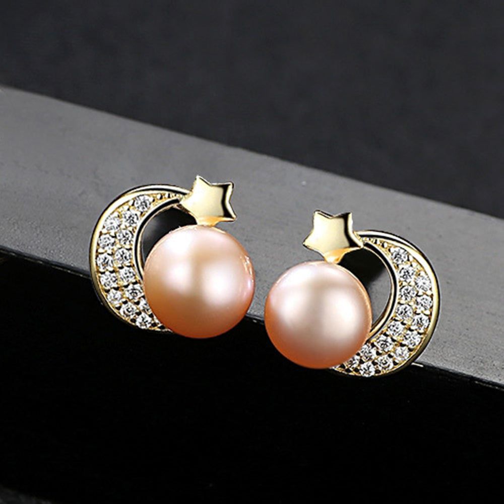 925 Sterling Silver Natural Pearl Stud Earrings Fashion Jewelry Gift for Women Girl