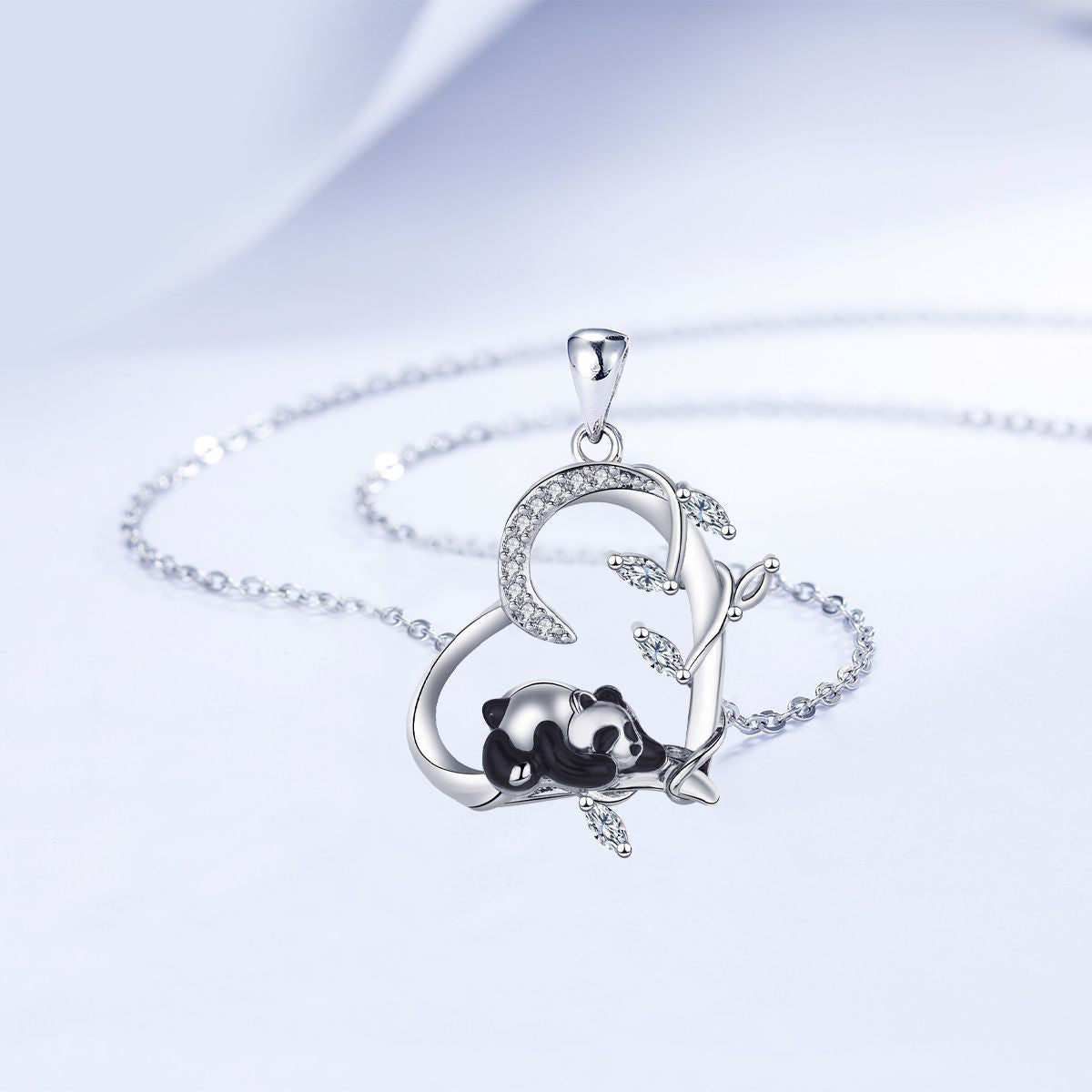 Copper With Silver Plated Heart Panda Pendant Necklace