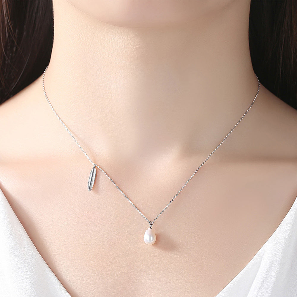 925 Sterling Silver Natural Pearl Drop Necklace Fashion Jewelry Gift for Women Girls
