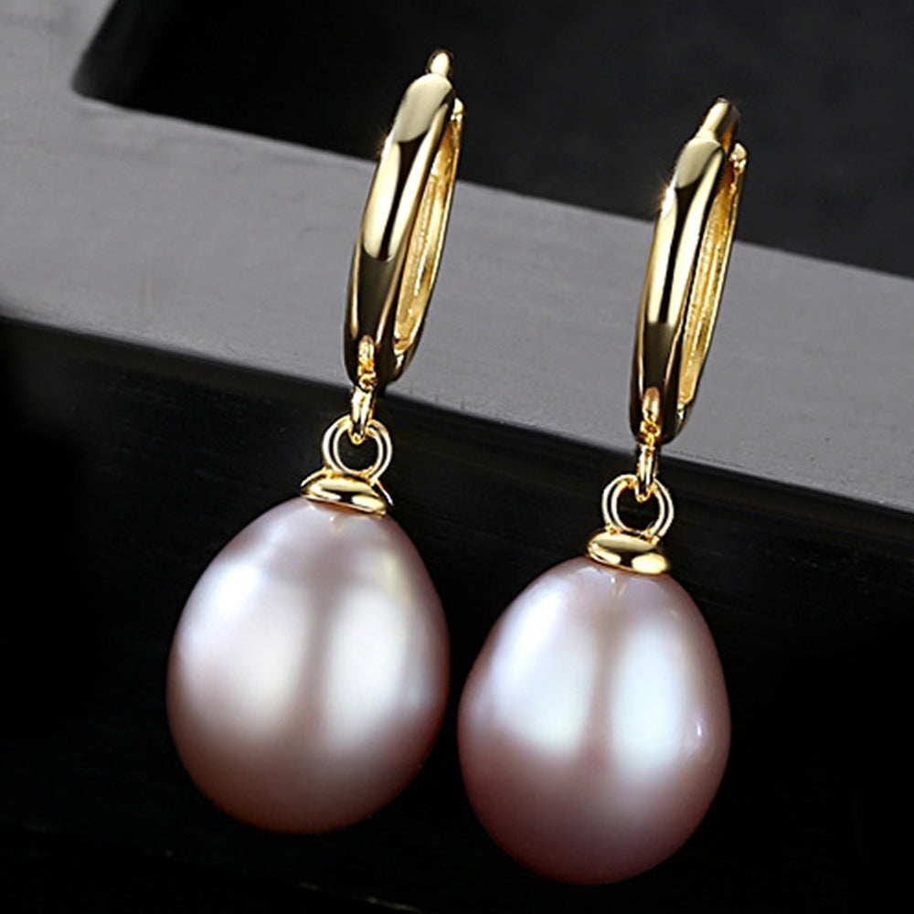 925 Sterling Silver Natural Pearl Drop Huggie Earrings Fashion Jewelry Gift for Women Girls